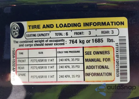2013 Ford F-150 Stx из США, поврежденный, VIN 1FTFX1EF1DFD78839